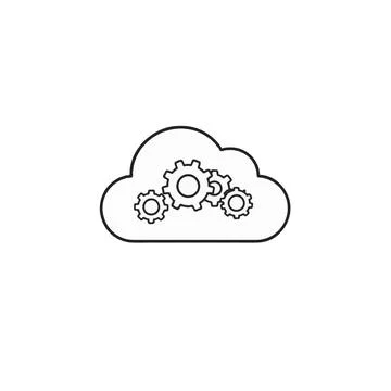 Outline illustration depicting cloud computing concept with integrated gear.. Stock Illustration