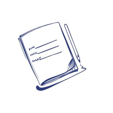 Outline illustration of a notebook with a pencil. Vector illustration on a white Stock Illustration