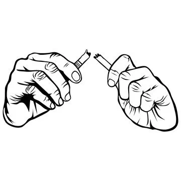 Outline illustration of two hands breaking a cigarette Illustrazione stock