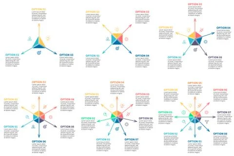 Outline infographic, multidirectional arrows. Vector templates. Stock Illustration