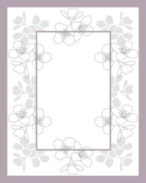 Outline Jasmine Flower Frame Spring Floral Border Stock Illustration