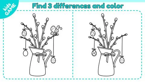 Outline kids game Find differences with Easter jug Stock Illustration