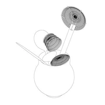 Outline of kitchen utensils in a jug. Vector illustration. 3D. Stock Illustration