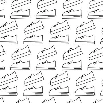 Outline laced sneakers Seamless pattern in minimalist style Abstract backdrop Stock Illustration