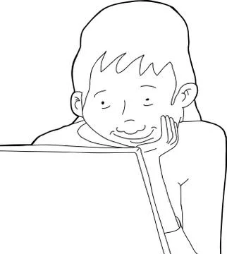 Outline of lady looking at computer Stock Illustration