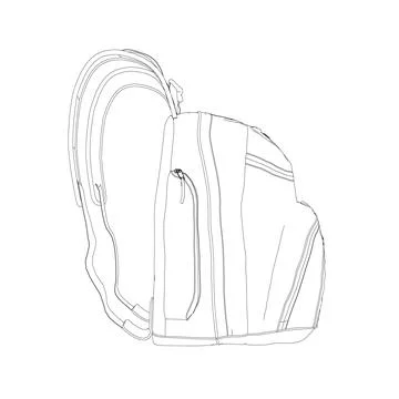 Outline of a large backpack made of black lines isolated on a white backgroun Stock Illustration