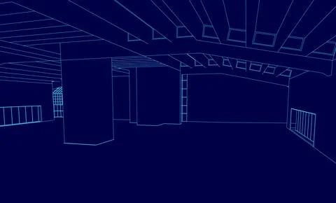 Outline of a large empty hangar. Vector illustration Stock Illustration