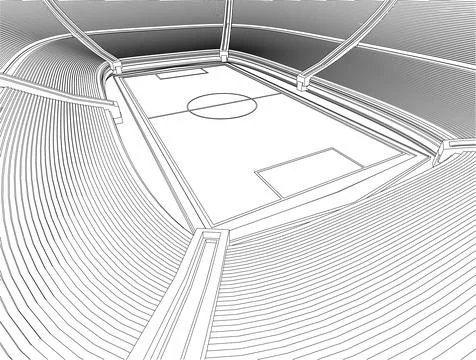 Outline of a large stadium from black lines isolated on a white background. Stock Illustration