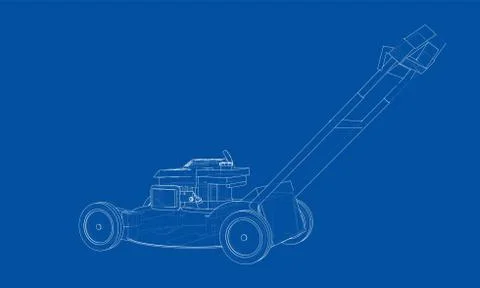 Outline lawn mower vector. Wire-frame style Stock Illustration