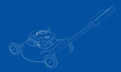 Outline lawn mower vector. Wire-frame style 스톡 일러스트