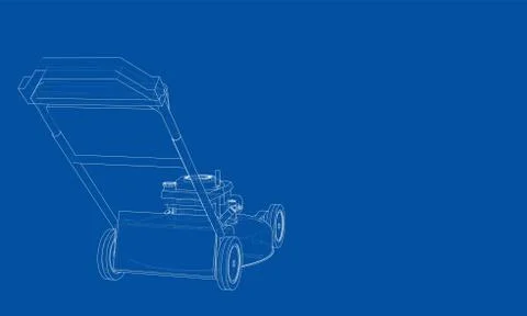 Outline lawn mower vector. Wire-frame style Illustrazione stock