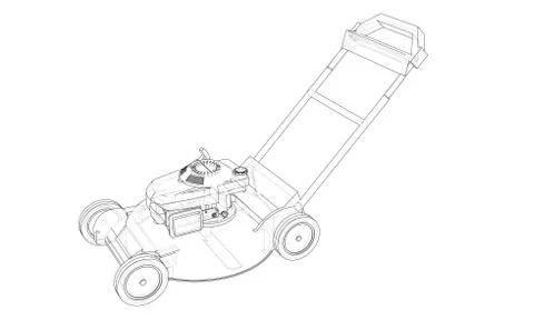 Outline lawn mower vector. Wire-frame style Stock Illustration