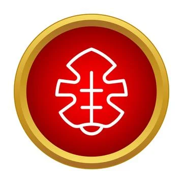 Outline leaf icon on red gold button 스톡 일러스트