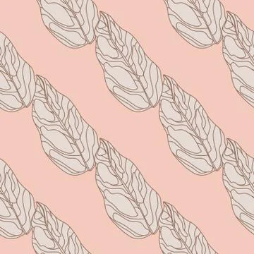 Outline leaf silhouettes seamless pattern. Grey contoured botanic elements on Stockillustratie