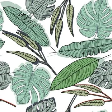 Outline leaves seamless pattern. Leaf endless wallpaper. Stock Illustration