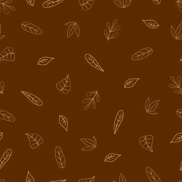 Outline leaves seamless pattern. Yellow line autumn forest falling leaf. Natural Stock Illustration