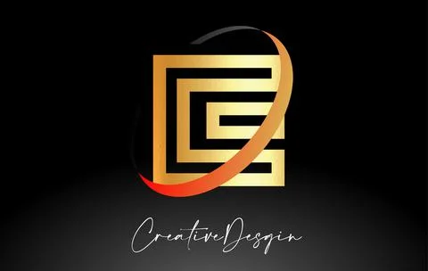 Outline Letter E Logo Design in Black and Golden Colors Vector Icon Illustrazione stock