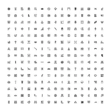Outline line icon set presenting diverse symbols Illustrazione stock