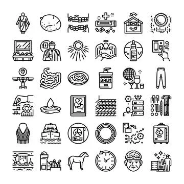 Outline line icons set vector graphics collection Stock Illustration