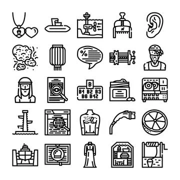 Outline line icons vector collection illustrating various objects Stock Illustration