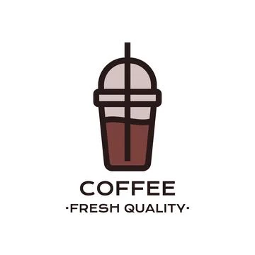 Outline logo of plastic cup with cold coffee and straw Stock Illustration