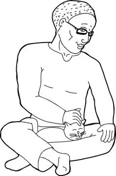 Outline of man petting cat Stock Illustration