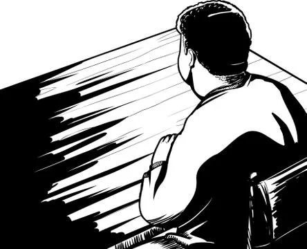 Outline of Man Seated at Table Stock Illustration