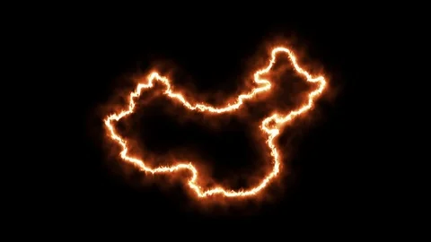 Outline map of China on fire. 3D Render Stock Footage 124252325