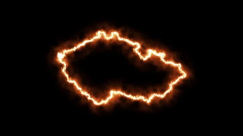 Outline map of Czech Republic on fire. 3D Render Stock Footage 124253752