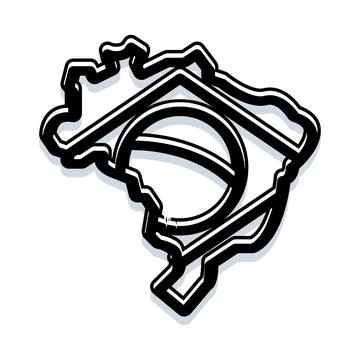 Outline map with flag symbol black and white Stock Illustration