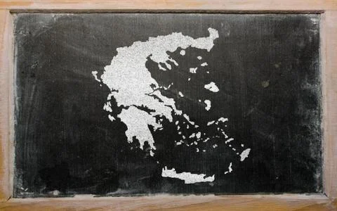 Outline map of greece on blackboard Stock Illustration