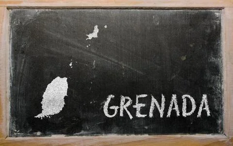 Outline map of grenada on blackboard Illustrazione stock