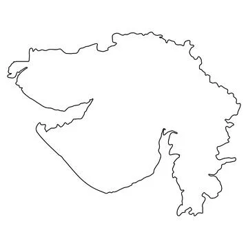Outline map Gujarat state India border geography coastal region Stock Illustration