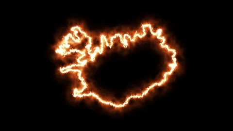 Outline map of Iceland on fire. 3D Render Stock Footage 124252793