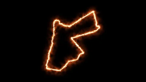 Outline map of Jordan on fire. 3D Render Stock Footage 124252652