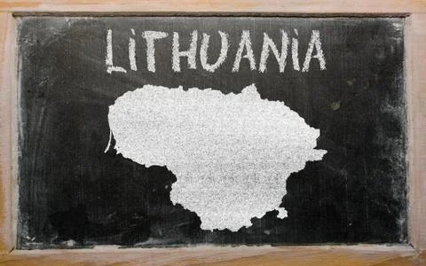 Outline map of lithuania on blackboard Stock Photos
