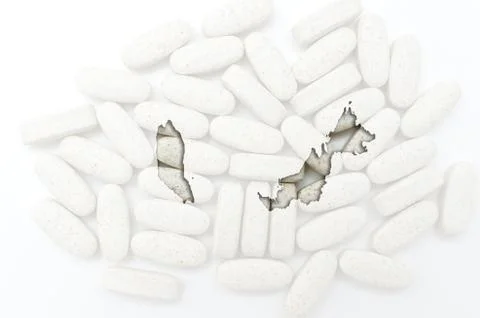 Outline map of malaysia with pills in the background for health and cure Illustrazione stock