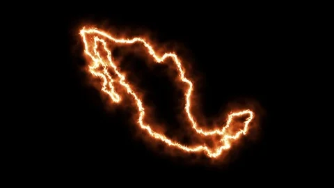 Outline map of Mexico on fire. 3D Render Stock Footage 124252366