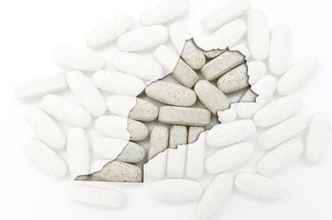 Outline map of morocco with pills in the background for health and cure Stock Illustration
