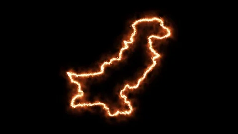 Outline map of Pakistan on fire. 3D Render Stock Footage 124252291
