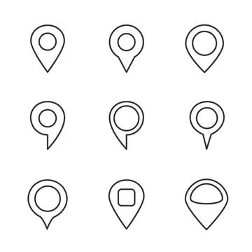 Outline map pin set on white background Illustrazione stock
