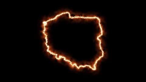 Outline map of Poland on fire. 3D Render Stock Footage 124254012