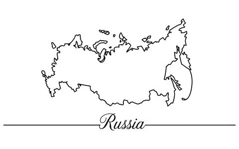 Outline map of Russia with cursive text country borders Illustrazione stock