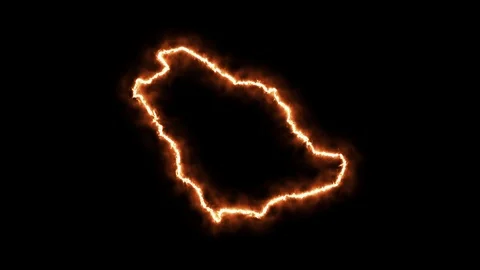Outline map of Saudi Arabia on fire. 3D Render Stock Footage 124253605
