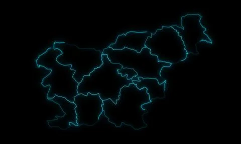 Outline Map of Slovenia with Statistical regions in Black Background Stock Illustration