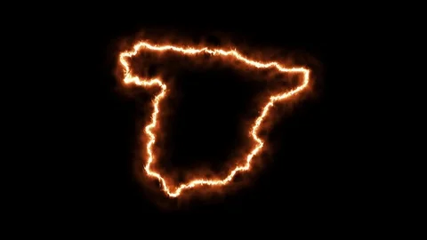 Outline map of Spain on fire. 3D Render Stock Footage 124253150