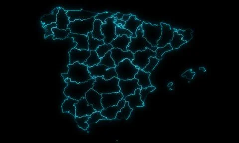 Outline Map of Spain With Provinces in Black Background Stock Illustration