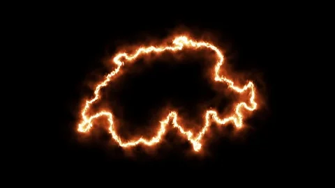 Outline map of Switzerland on fire. 3D Render Stock Footage 124252349