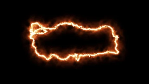 Outline map of Turkey on fire. 3D Render Stock Footage 124252681