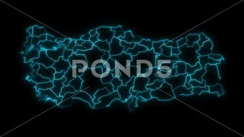 Outline Map of Turkey with Provinces in Black Background ~ Clip Art ...